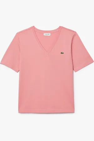 Lacoste Womens Relaxed-Fit Soft Cotton V-Neck T-Shirt in - Size 12 UK