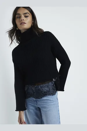 River Island Womens Jumper Roll Neck Lace Hybrid - Size X-Small