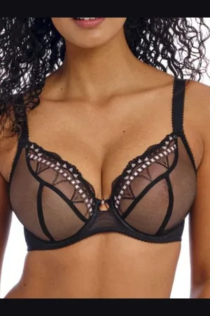 Freya Womens Loveland Sheer Plunge Bra - Boudoir Noir - Polyamide - Size 34E