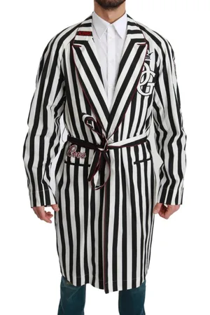 Dolce & Gabbana Mens Black Coat Nightgown White Cotton Robe material_cotton - Size IT 46 (Mens)