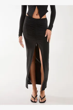 Pink Vanilla Womens Slinky Ruched Maxi Skirt - - Size Medium