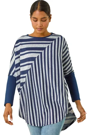 Roman Womens Contrast Stripe Tunic Stretch Top - - Size 10 UK