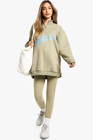 Boohoo Womens MATERNITY CALIFORNIA HALF ZIP SWEAT AND LEGGING SET - Cotton - Size 14 UK