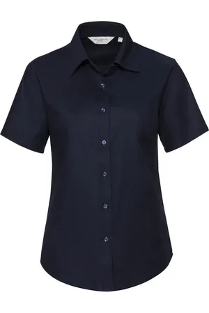 Russell Athletic Collection Ladies/Womens Short Sleeve Easy Care Oxford Shirt (Bright Navy) - - Size Large