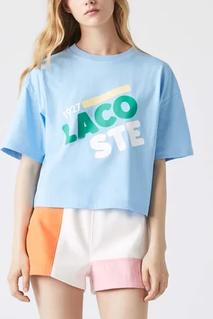 Lacoste Womens Loose Fit Cropped T-Shirt in Cotton - Size 6 UK