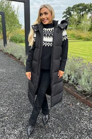 Ax Paris Womens Faux Fur Hooded Longline Padded Gilet - Size 10 UK