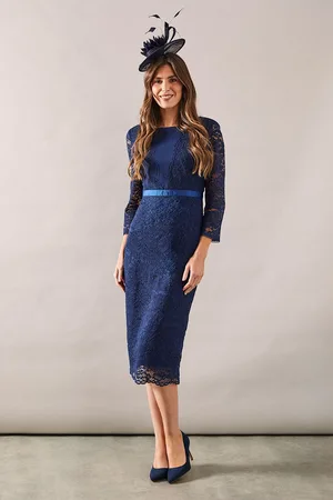 wallis Womens Premium Scallop Lace And Crepe Mix Midi Pencil Dress - - Size 20 UK