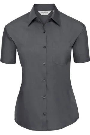 Russell Athletic Collection Womens/Ladies Poplin Easy-Care Short-Sleeved Shirt (Convoy Grey) - - Size 4XL