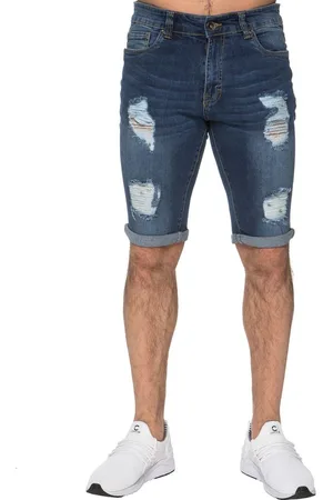 Enzo Mens Ripped Skinny Shorts - Cotton - Size 38 (Waist)