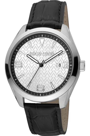 Roberto Cavalli RC5G048L0015 Mens Quartz Stainless Steel Silver Leather 10 ATM 42 mm Watch - - One Size