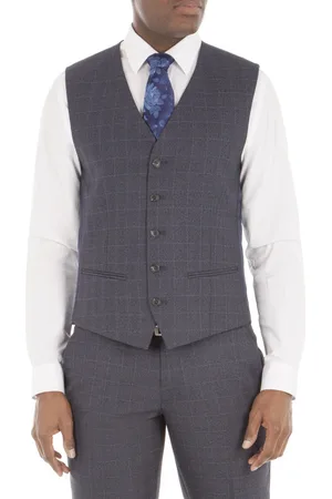 Aston & Gunn Mens Check Tailored Fit Vest - Size 34 Long