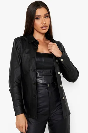 Boohoo Womens Leather Look Denim Shacket - viscose - Size 8 UK