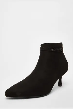 Quiz Womens Faux Suede Diamante Bow Ankle Boot - Size UK 5