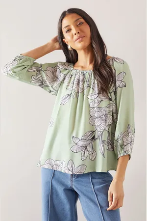 wallis Womens Sage Floral Square Neck Top - viscose - Size 18 UK