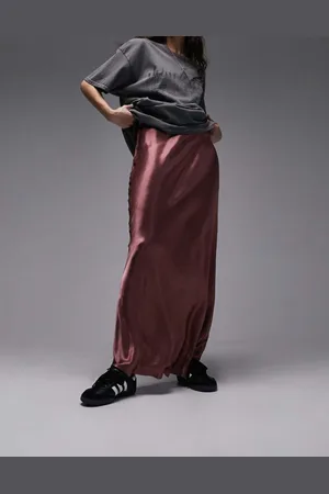 Topshop Womens satin bias maxi skirt in plum - Size 4 UK