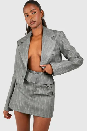 Boohoo Womens Washed Leather Look Mid Rise Belted Mini Skirt - - Size 14 UK