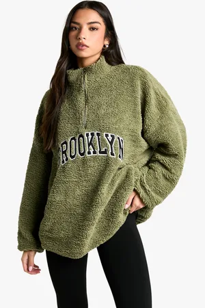 Boohoo Womens Brooklyn Applique Borg Half Zip Fleece - Cotton - Size X-Small