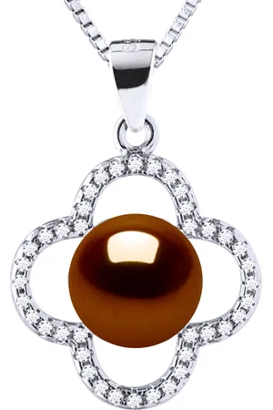 Diadema Womens CLOVER Necklace Freshwater Pearl 9-10 mm 925 Silver - One Size