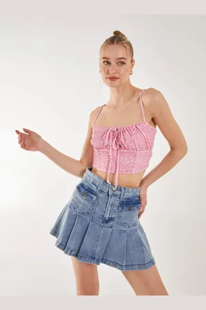 Pink Vanilla Womens Floral Tie Front Cami Cropped Top - - Size 12 UK