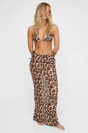 NASTY GAL Womens Leopard Triangle Bikini And Mesh Maxi Skirt 3pc Set - - Size 6 UK