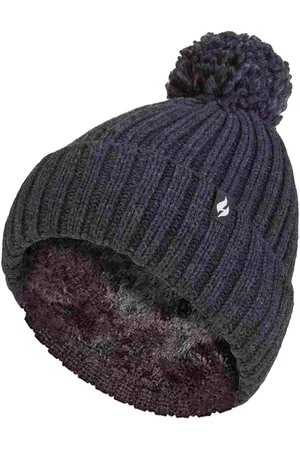 Heat Holders Womens Ladies Ribbed Cuffed Thermal Insulated Winter Pom Pom Bobble Hat - - One Size