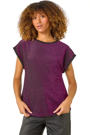 Roman Womens Metallic Glitter Stretch T-Shirt - - Size 18 UK