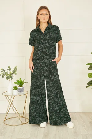 Yumi Womens Ditsy Floral Print Relaxed Wide Leg Trousers - Size 8 UK