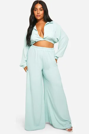 Boohoo Womens Plus Hammered Twist Front Shirt And Trouser Set - - Size 28 UK