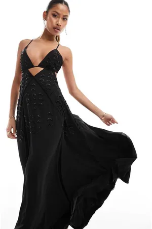 ASOS Womens chevron embellished cut out strappy maxi dress in - Size 18 UK