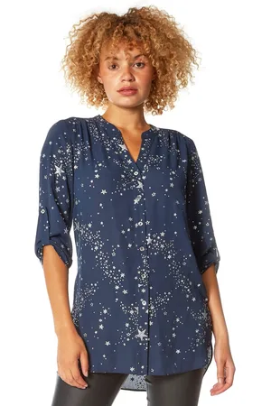 Roman Womens Glitter Star Print Button Through Blouse - - Size 10 UK