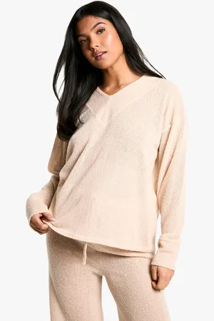 Boohoo Womens Maternity Lounge Soft Textured Oversized V Neck Jumper - - Size 14 UK