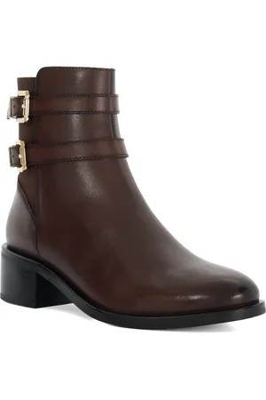 Dune Womens Ladies Patter - Leather Double Buckle Block Heel Boots - material_leather1 - Size UK 4
