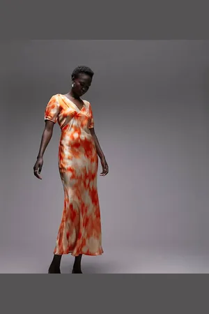 Topshop Womens short sleeve bias slip midi dress in print - Size 10 UK