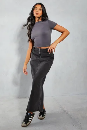 MissPap Womens Denim Zip Front Maxi Skirt - Cotton - Size 6 UK
