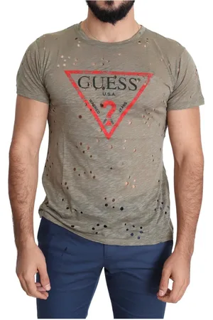 Guess Mens Cotton Stretch Logo Print Casual Perforated T-shirt - Size X-Large