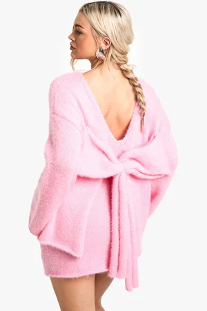 Boohoo Womens Glitter Knitted Bow Back Jumper & Mini Skirt Co-ord - - Size Medium