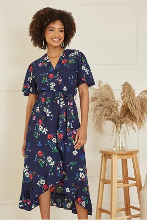 Mela Womens Floral Wrap Dress With Frill Hem - Size 12 UK