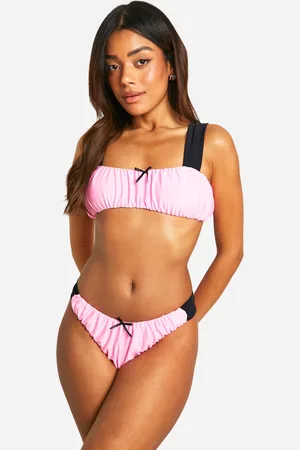 Boohoo Womens Ruched Tanga Contrast Bikini Brief - - Size 14 UK