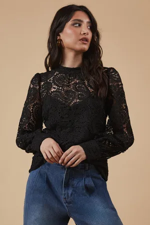 Oasis Womens Paisley Lace High Neck Top - - Size 6 UK
