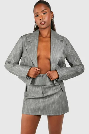 Boohoo Womens Washed Leather Look Cropped Blazer - - Size 12 UK