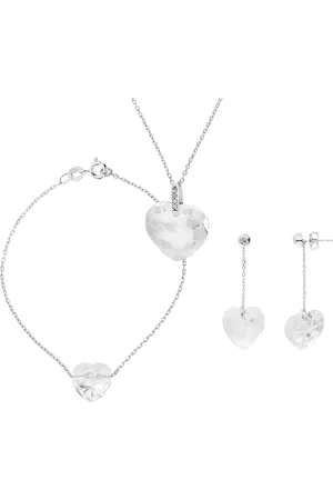 Diadema Womens - Set Swarovski Heart - Necklace, Bracelet, Earrings - Love Jewelry Collection Sterling - One Size