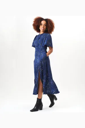 Gini London Womens Animal Print Angel Sleeves Midi Dress - - Size 14 UK