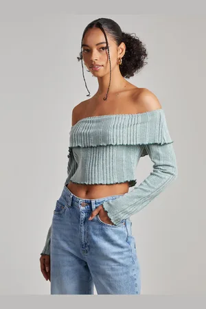 Pink Vanilla Womens Wide Brushed Ribbed Bardot Top - - Size Medium