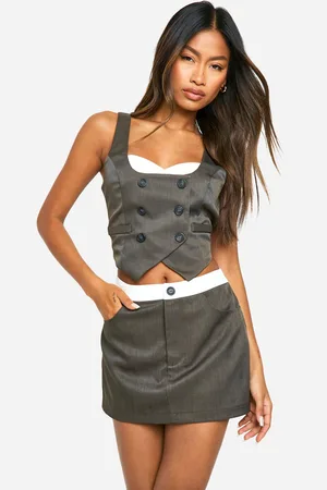 Boohoo Womens Marl Contrast Waistband Mini Skirt - - Size 10 UK