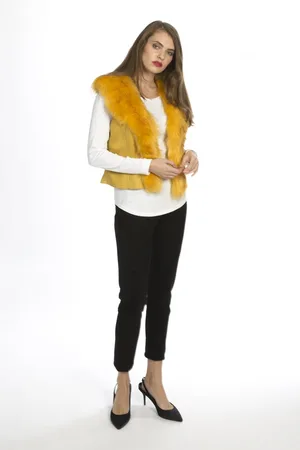 Jayley Womens Luxury Faux Fur Suede Gilet - - One Size