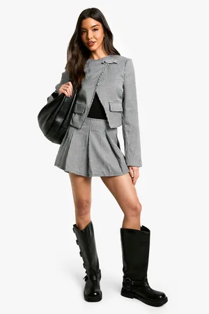 Boohoo Womens Tonal Mini Dogtooth Pleated Skirt - - Size 6 UK