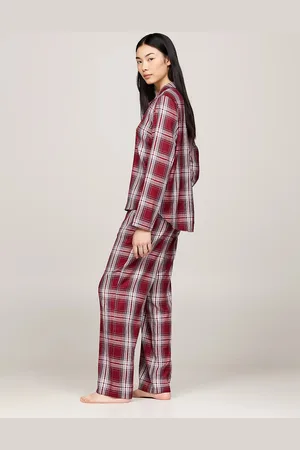 Tommy Hilfiger ORIGINAL Womens Pyjama Set Plaid Check Deep Rouge - - Size Medium