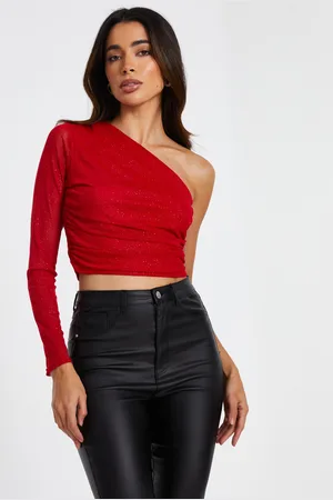 Quiz Womens Glitter Mesh Crop Top - Size 14 UK