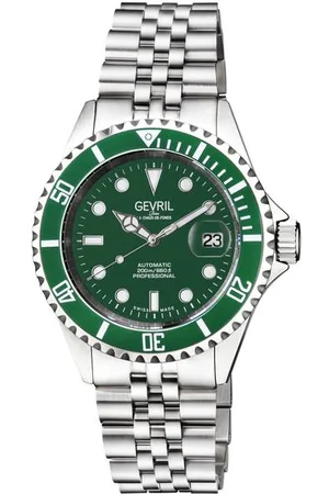 Gevril Mens Wall Street Swiss automaitc Sellita SW200 Green Emerald Dial, Ceramic Bezel Stainless Steel Bracelet - - One Size