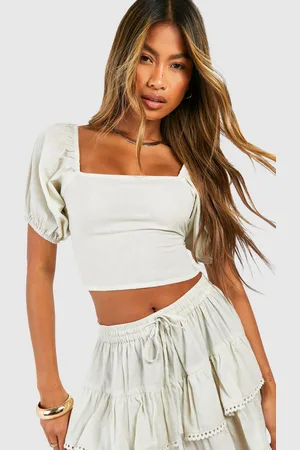 Boohoo Womens Cotton Backless Crochet Trim Crop Top - - Size 14 UK